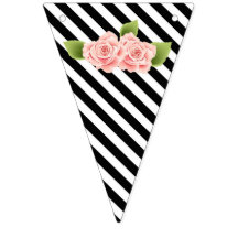 Svartvit Rosa Flowers Bunting Flagga