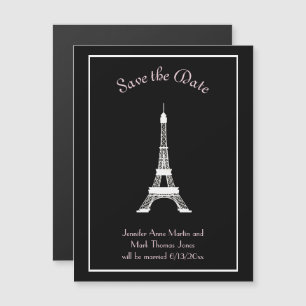 Svartvit Rosa Fransk Eiffel Torn Spara datum Magnetisk Inbjudningskort