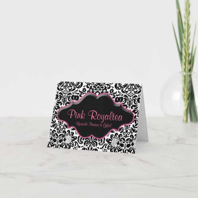 Svartvit Rosa med Salon Note Card Damask Black Whi Helgkort (Framsida)