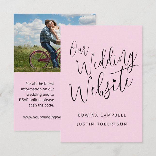 Svartvit rosa QR-kod på bröllop webbplats Tilläggskort (Fram/baksida)