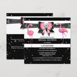 Svartvit rosa rand glitter flamingo chic inbjudningar