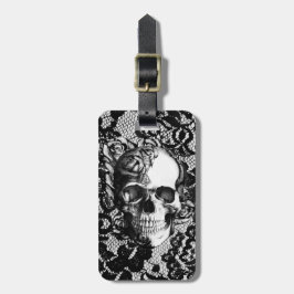 Svartvit rosa skalle på snörebakgrund bagagebricka
