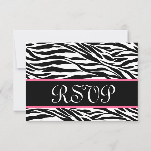 Svartvit Rosa Vild Zebra tryck OSA Bröllop Kort (Framsida)