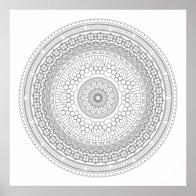 Svartvit runda Mandala v3-färgning Poster (Framsidan)