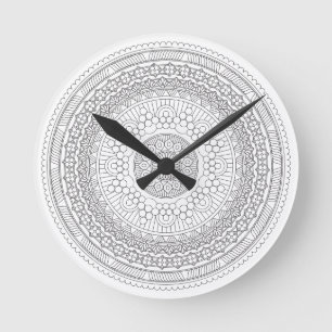 Svartvit runda Mandala v3 Rund Klocka