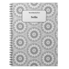Svartvit runt Mönster med namn bricka Anteckningsbok