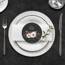 Svartvit Rust Round-Papper för Blommigt i elegant  Underlägg Papper Rund