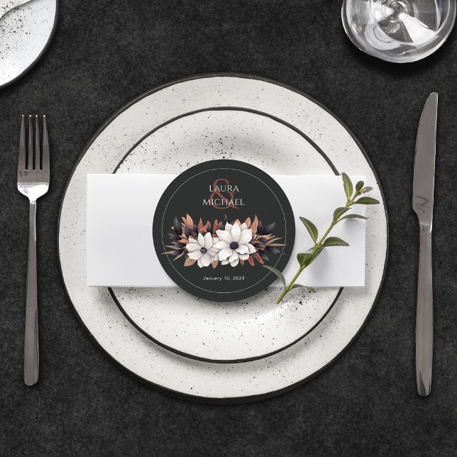 Svartvit Rust Round-Papper för Blommigt i elegant  Underlägg Papper Rund (Skapare uppladdad)