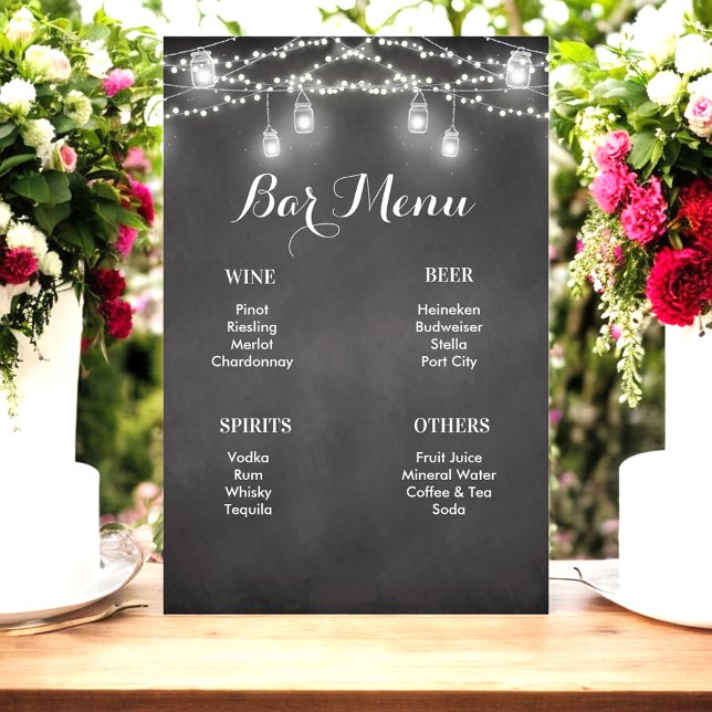 Svartvit Rustic Bröllop Pub Menu-tecken Poster (Skapare uppladdad)