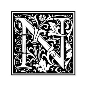 Svartvit ruta brev N art nouveau Självfärgande Stämpel