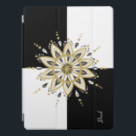 Svartvit ruta och cirkel Mandala 2a iPad Pro Skydd<br><div class="desc">Elegant modern svart- och vitfärgsbakgrund med guld svartvitt och mandalabildsdesign. Valfritt monogram.</div>