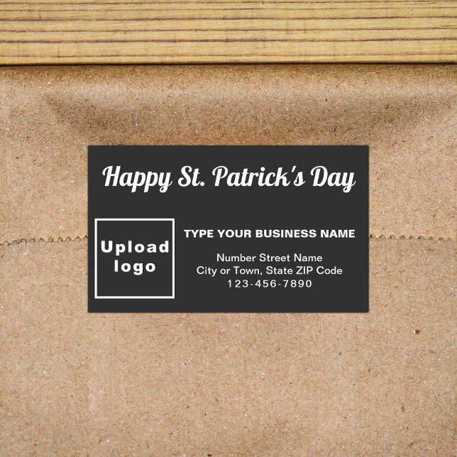 Svartvit Saint patrick-rektangulär etikett (Business brand with Saint Patrick greeting on black rectangle sticker)