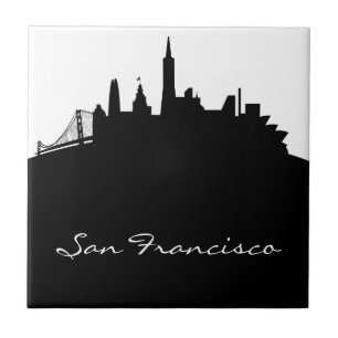 Svartvit San Francisco horisont Kakelplatta