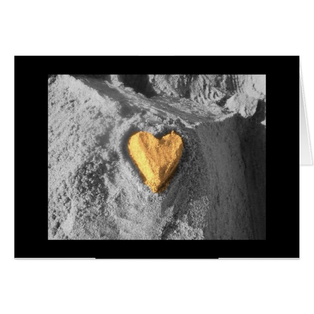 Svartvit sandhjärta hälsningskort (Framsidan Horizontal)
