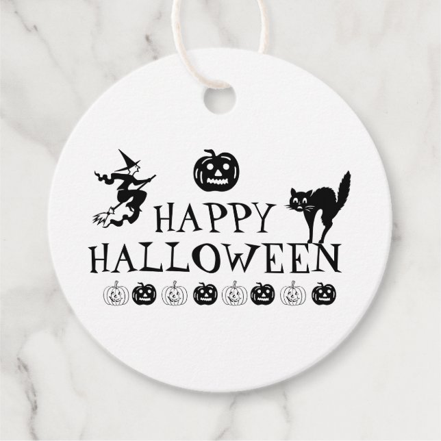 svartvit saokapix från happy halloween gåvor etiketter (Framsida)