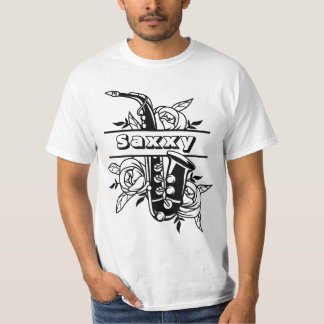 Svartvit "saxi" saxofon, musiker t shirt