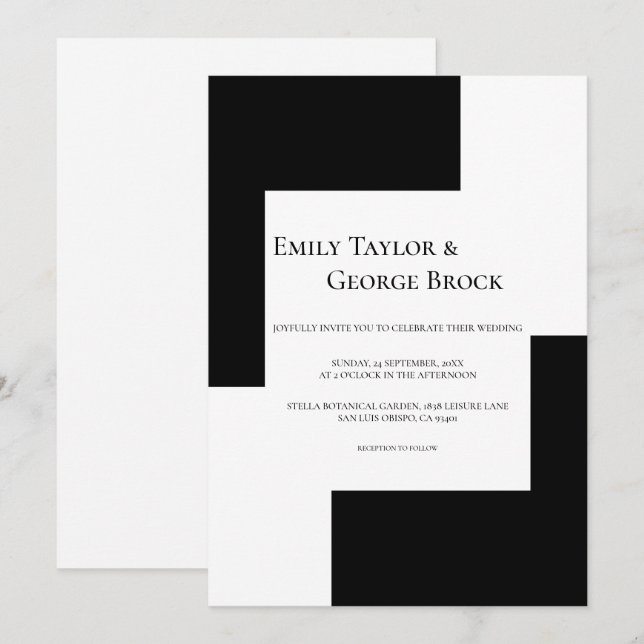 Svartvit schack tema enkelt Modern Bröllop Inbjudningar (Fram/baksida)