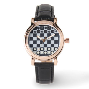 svartvit schackbrädesur armbandsur