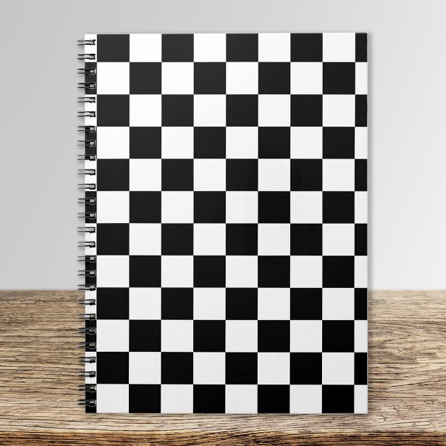 Svartvit schaktbord Mönster Anteckningsbok Med Spiral (Skapare uppladdad)