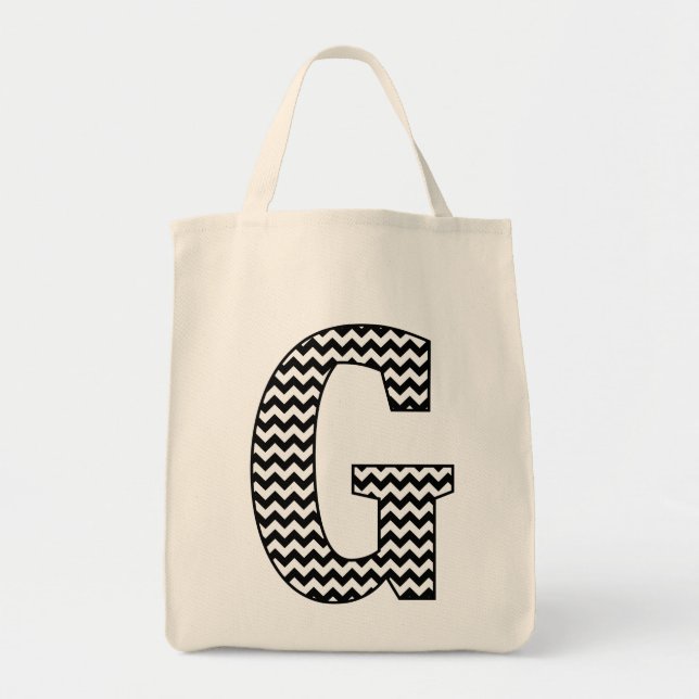 Svartvit schevron "G" Monogram Tote Bag Tygkasse (Framsidan)