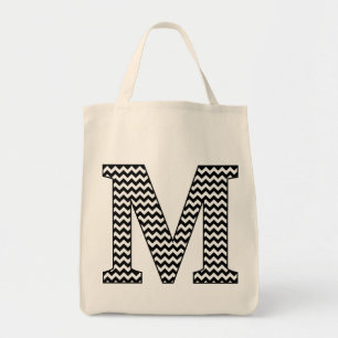 Svartvit schevron "M" Monogram Tote Bag Tygkasse