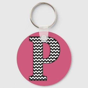 Svartvit schvron P Monogram Basic-nyckelkedja Nyckelring