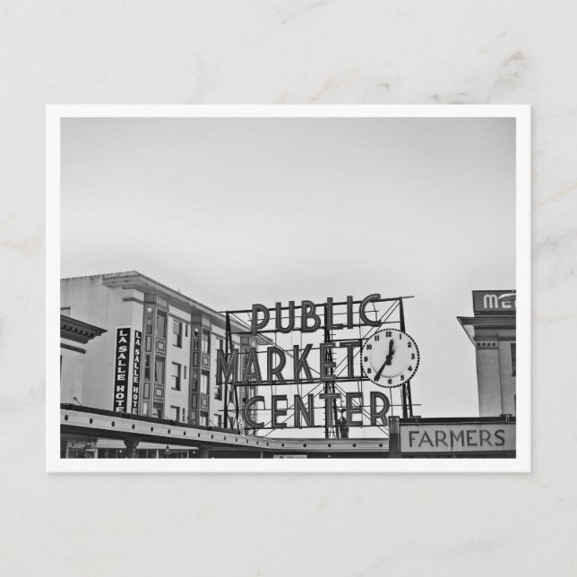 Svartvit Seattle Pikes Ställe-vykort Vykort (Framsida)