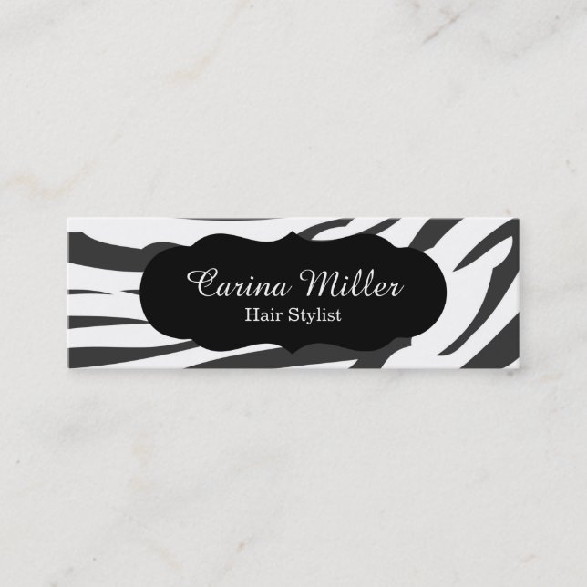 Svartvit sebrahårstylist mini visitkort (Framsida)