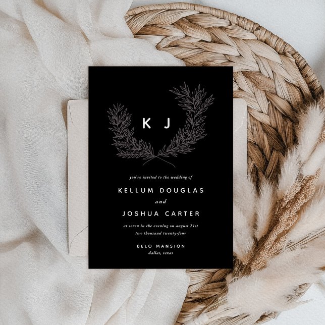 Svartvit, separat Monogram Bröllop Inbjudningar (Black and White Distinguished Monogram Wedding Invitation)