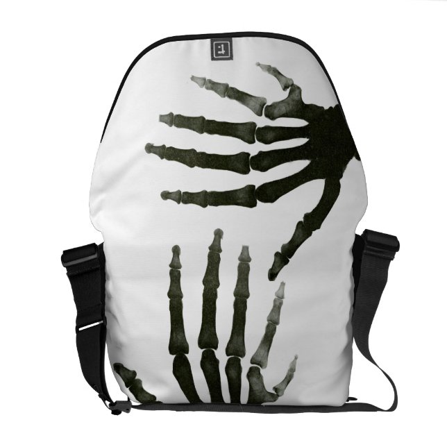Svartvit sex Finger Skeleton Xray Bone Messenger Bag (Öppen Baksida)