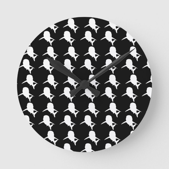 Svartvit Shadow sharval mönster Rund Klocka (Framsida)
