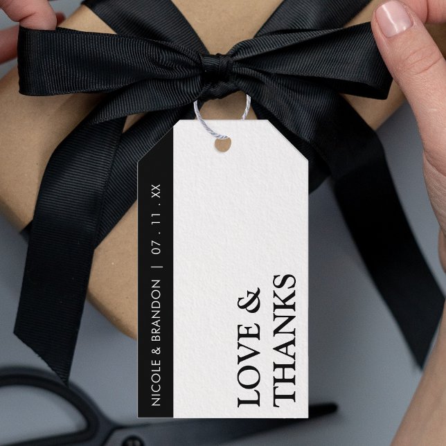 Svartvit sida Rand Bröllop Tack Presentetikett (Black & White Side Stripe Wedding Thank You Gift Tags)