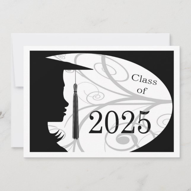 Svartvit Silhouette 2025-kort Inbjudningar (Framsida)