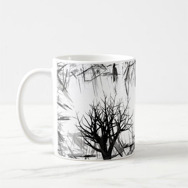 Svartvit silhouette för fantasiskogträd kaffemugg (Vänster)