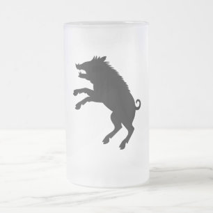 Svartvit Silhouette för vildsvin Frostat Ölglas