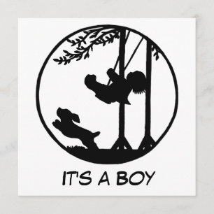 Svartvit silhouettekonstbaby shower inbjudningar