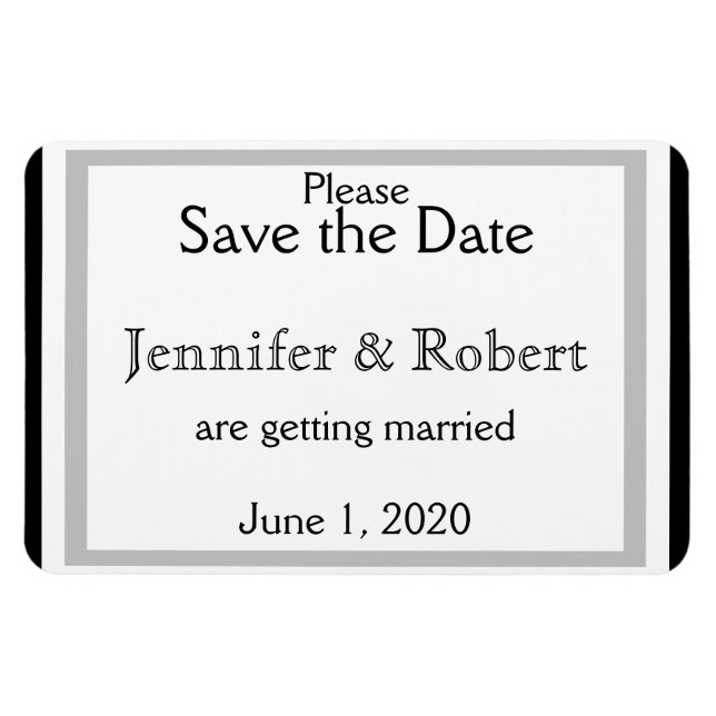 Svartvit Silver Art Deco Bröllop spara datum Magnet (Horisontell)
