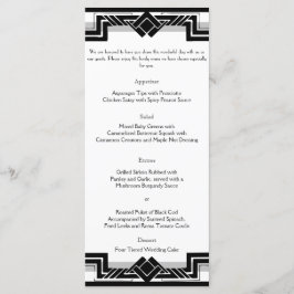 Svartvit Silver Art Deco Ram Bröllop Menu Meny