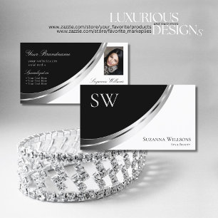 Svartvit Silver-decor med Monogram och foto Visitkort