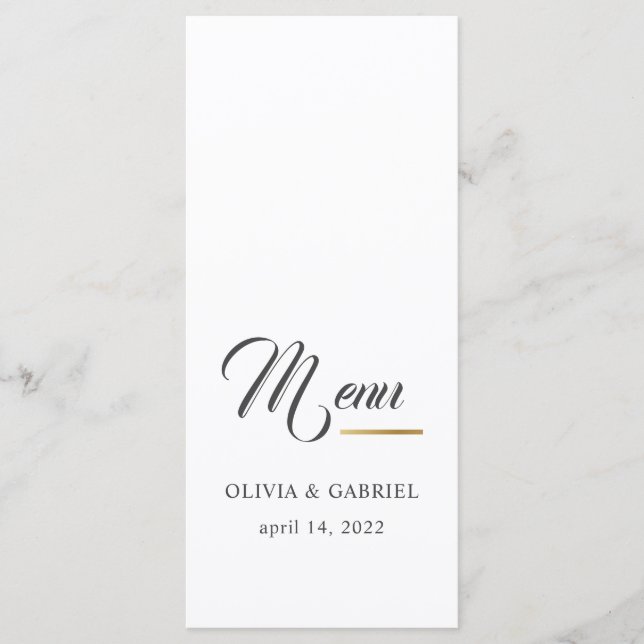 Svartvit. Simple elegant bröllop middag Meny (Framsida)