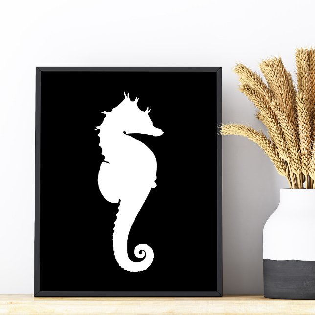 Svartvit sjöhäst fototryck (Black and White Seahorse Photo Print)