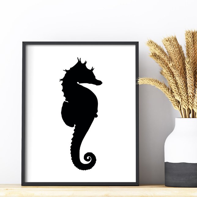 Svartvit sjöhäst fototryck (Black and White Seahorse Photo Print)