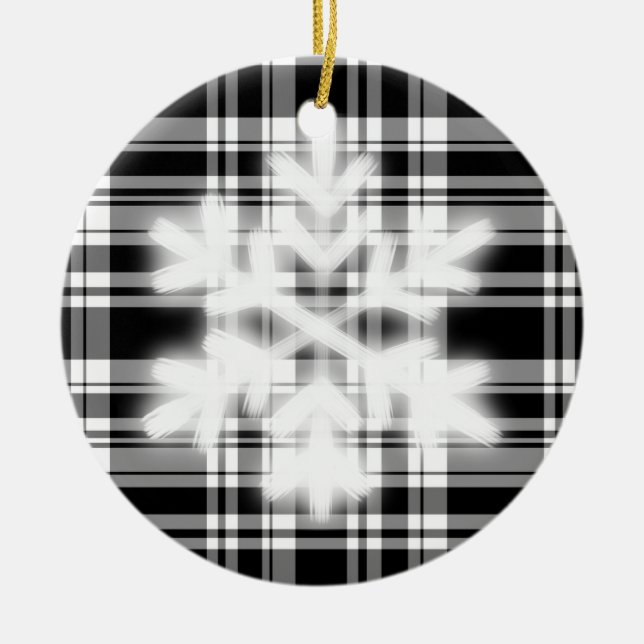 Svartvit skäggläggning med snö-flingdetaljer Ceram Julgransprydnad Keramik (Framsidan)