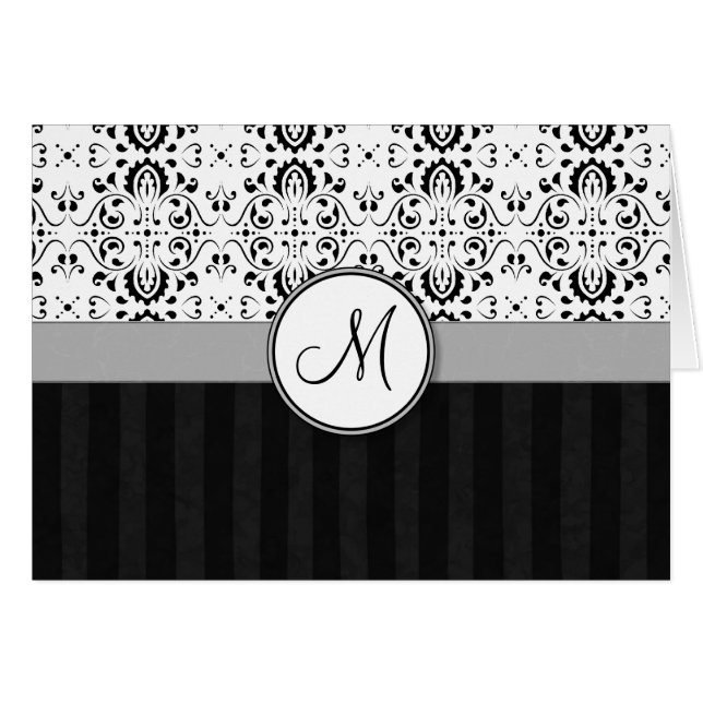 Svartvit skaka och Rand med Monogram Hälsningskort (Framsidan Horizontal)