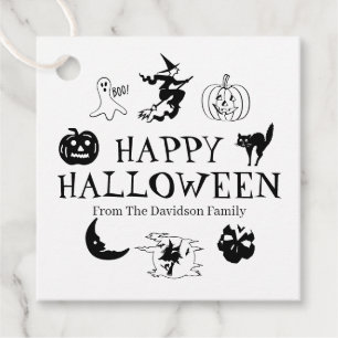 Svartvit skämt om happy halloween gåvor etiketter