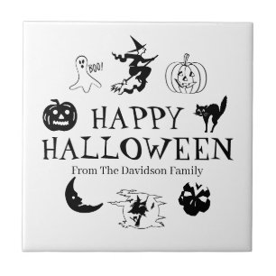 Svartvit skämt om happy halloween kakelplatta
