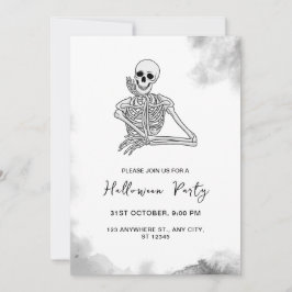Svartvit Skeleton Halloween fest-inbjudan Inbjudningar