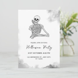 Svartvit Skeleton Halloween fest-inbjudan Inbjudningar