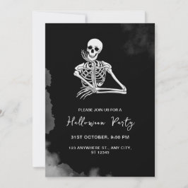 Svartvit Skeleton Halloween fest-inbjudan Inbjudningar