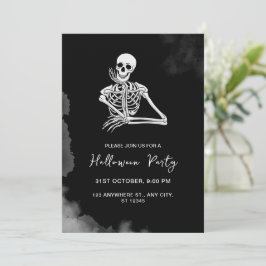 Svartvit Skeleton Halloween fest-inbjudan Inbjudningar